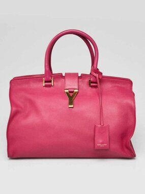 Yves Saint Laurent Fuchsia Calfskin Leather Classic Medium Y Cabas Bag